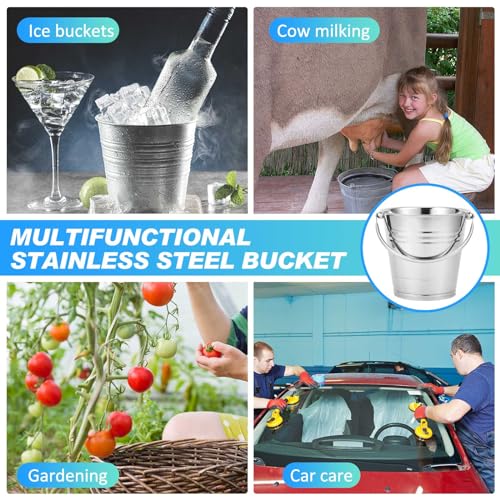 Hicarer 10 Pack 1.5 Quart Stainless Steel Dog Water Buckets, Metal Pails | For Dogs Birds Cats & Livestock, Pets, Kennels, Fences, Gardening, Camping, Handle Design, Heavy Duty, Durable, Easy Clean - size: 1.5 Quart