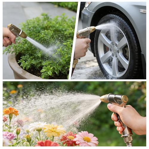 Lichamp Heavy Duty Garden Hose Nozzle Sprayer, Solid Metal High Pressure Water Nozzle with Adjustable Spray Patterns for Watering Plants, Lawns, Car Washing, Patio Cleaning, and Pet Care