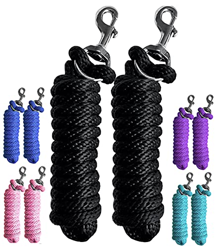 Majestic Ally Pack of 2 Solid Poly Lead Rope for Horses & Livestock – 10 Foot Long and 5/8 inch Thick - Replaceable Heavy-Duty Bolt Snap – Handmade – Soft, Broken in Feel (Black) - color: Black