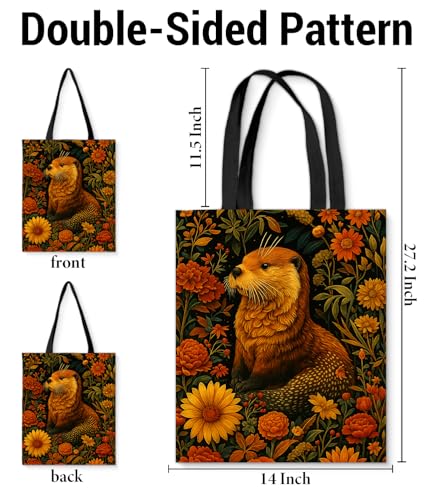 Vintage Botanical Animal Canvas Tote Bag for Women, Aesthetic Floral Animal Reusable Shoulder Bag for Shopping - color: 22