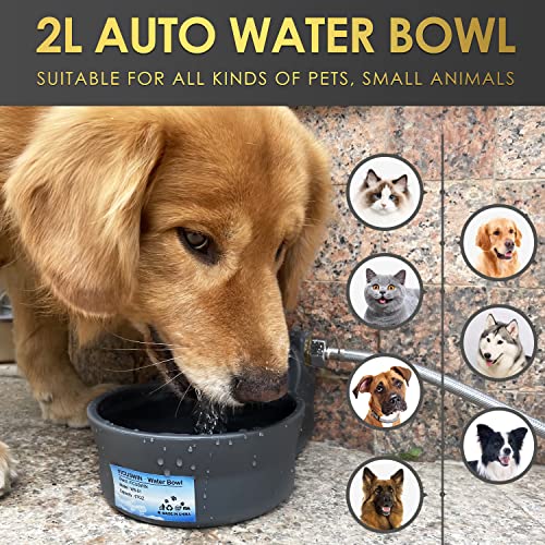 Automatic Dog Water Bowl Dispenser Patented 70OZ Water Dispenser for Dogs 2L Water Bowl Fit 3/4in GHT Male Faucet Outdoor Automatic Water Bowl Include Automatic Water Fill Valve Adapter 5ft Water Hose - color: Grey, size: 70 oz