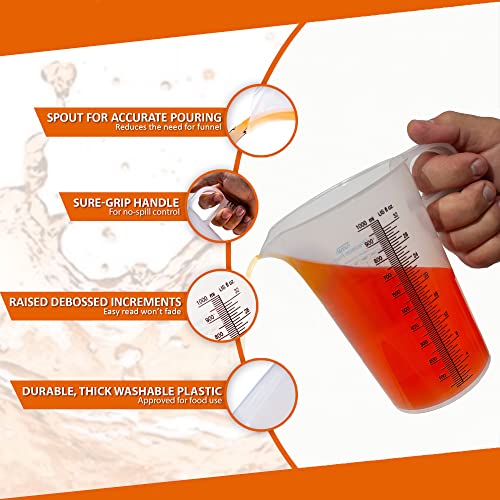 32oz (1 Quart) Measure Pitcher with Convenient Conversion Chart – Extra Strong Food Grade – Great for Cooking, Home Hobbies, Shop Oil and Fluids, Spa Chemicals with High Chemical Resistance by Turnah - size: 32oz