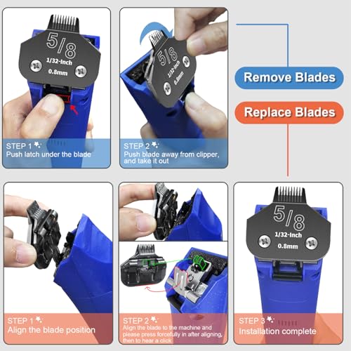 3 Pack 5/8N Detachable Dog Grooming Steel Blades,Compatible with Andis,Oster A5,Wahl KM-10 Series,Cut Length 1/32" 0.8MM （Black） - size: 5/8N-0.8mm 3 Pack