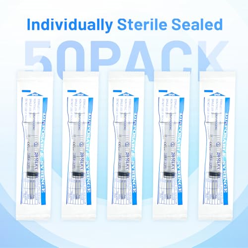 20ml Plastic Syringe with Cap, Large Syringes without Needle for Liquid, Scientific Labs, Measurement, Pet Feeding ,Ink Refilling ,Oil or Glue Applicator, Individually Wrapped (50 Pack) - style: 20ml