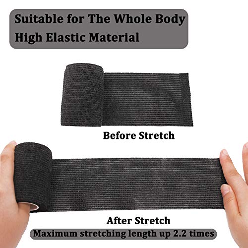 12 Rolls Elastic Self Adhesive Bandage Wrap 3 Inch, Breathable Non Woven Cohesive Bandage, Vet Wrap for Dogs, Ankle Sprains Swelling Tape, Sports Athletic Tape Black - color: 3 Inch-12 Count Black