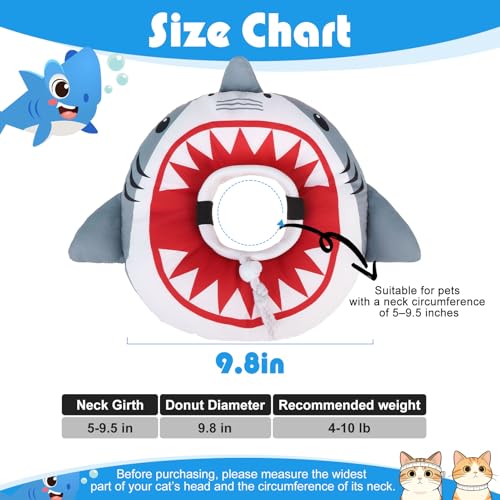 Cat Cone Collar Soft, Cat Recovery E Collar After Surgery to Stop Licking, Adjustable Waterproof Neck Elizabethan Pet Kitten Puppy Donut Pillow for Cats Wound Healing, Shark - color: Shark, size: Small(5-9.5in)