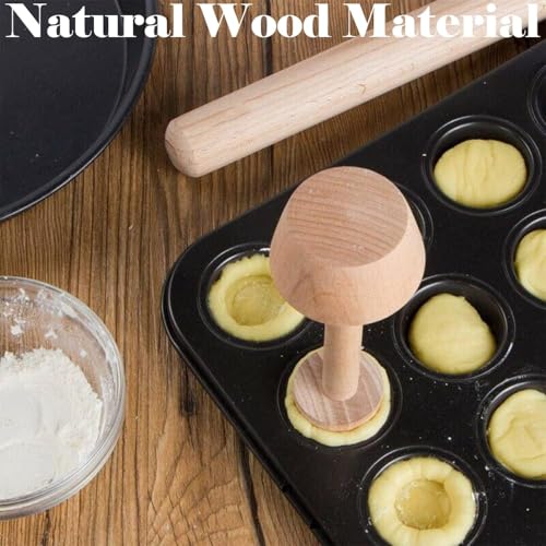 Wooden Tart Tamper Set Double-Side Egg Tarts Tamper Pastry Tools with Brush, DIY Cake Pastry Tool for Mini Egg Tart Cheesecakes Dessert Baking
