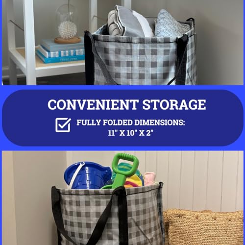 DURASACK Heavy Duty Storage Tote Bag 22-Gallon, Gingham Gray, Pack of 4 | Moving Bag Utility Tote for Laundry, Moving & Home Storage, Reusable Self-Standing Design, Holds up to 500 Pounds - color: Gingham Gray, size: Pack of 4