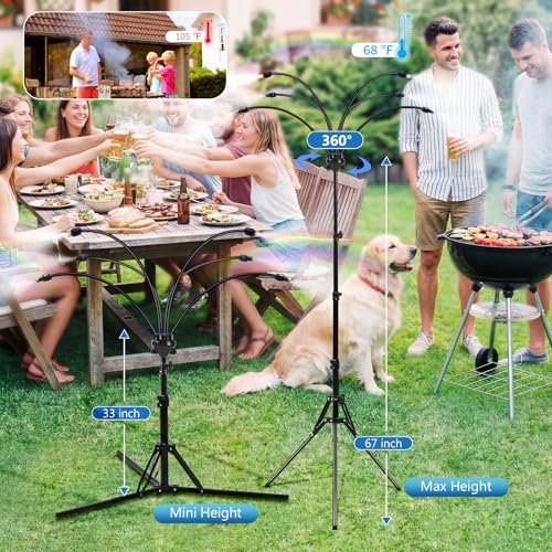 6-Adjustable Nozzle Standing Misters for Outside Patio - Easy to Install & Maintain, Customize Mist, Durable & Long-Lasting for Backyard Cooling