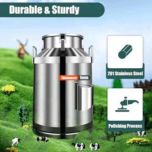 Stainless Steel Milk Can, 60 Liter Seamless Milk Jug Wine Pail Bucket 15.85 Gallon Anti-Leak Liquid Storage Container Milk Pail with Sealed Lid Heavy Duty for Milk and Wine (60L) - size: 60L