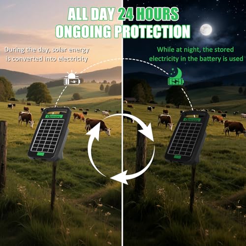 5 Miles Solar Electric Fence Charger,0.11J Powered 24-Hour Protection | Solar Electric Fence with Tempered Glass Solar Panel,14-Day Continuous Protection Without Sunlight,for Livestock Protection - style: GOR11 (5M0.11J)