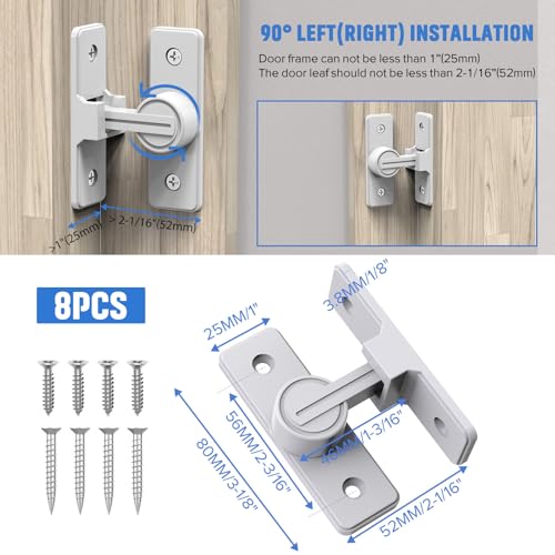 90 Degree Barn Door Lock, Heavy Duty Locks, White | Flip Sliding Gate Latches for Garden, Bathroom, Garage & Sliding Doors - size: 1 Pack White