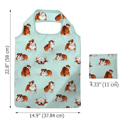 WIRESTER Reusable Grocery Tote Bag for Women, Foldable Shopping Bag, Cute Shoulder Bag, Beach Bag - color: English Bulldog Funny Playful Postures (2)
