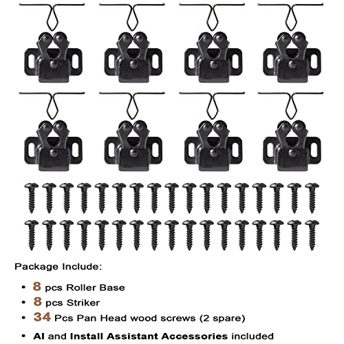 Keenkee Cabinet Latch Double Roller Catch, Black Nickel, 8 PCS | Hardware for Cupboard Closet Cabinet Door Latches and Catches - color: BlackNickel 8ps