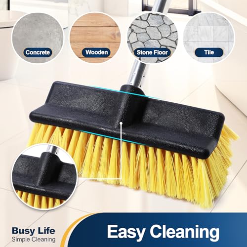 Yocada Deck Brush with 4-Section Extendable Handle Floor Scrub Brush | Soft &Medium Bristles Non-Slip Grip for Outdoor Deck Patio Bathroom Garage Concrete Cleaning 54.3 Inch