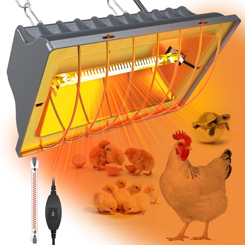 Chicken Coop Heating Lamp, 300W Brooder Heater for Chicks 6.23ft Cord UL Passed Adjustable Temp & Height with Aluminum Alloy Lampshade Suitable for Poultry Indoor Heater (Gray)