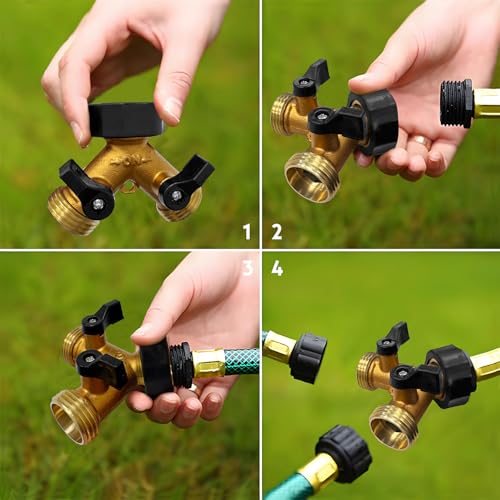 Brass Hose Y Connector Brass Garden Hose Adapter, Garden Hose Splitter 2 Way Heavy Duty, Hose Bib Splitter with 2 Extra Rubber Washers - style: 2 Way-1PC