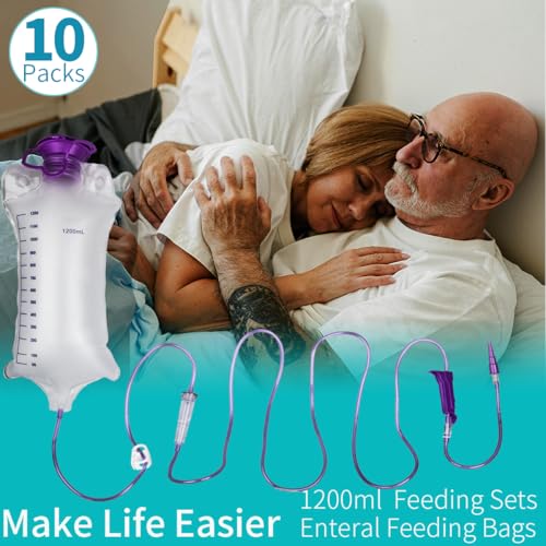 10 Packs Bulk Set 1200ML E-nteral Delivery Gravity Bag Set, Disposable E-nteral N-utrition Bag, Gravity Feeding Bag - Bags Kit Easy to Use for N-utrient Delivery