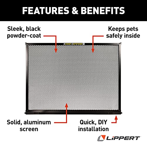 Lippert 28" Screen Defender RV Entry Door Protector Kit with Black Powder-Coated Aluminum for Pet Protection on Travel Trailers, 5th Wheel Campers and Motorhomes - 859793 | Powder-coated solid aluminum, keeps pets inside and shields the entry screen, 24.5