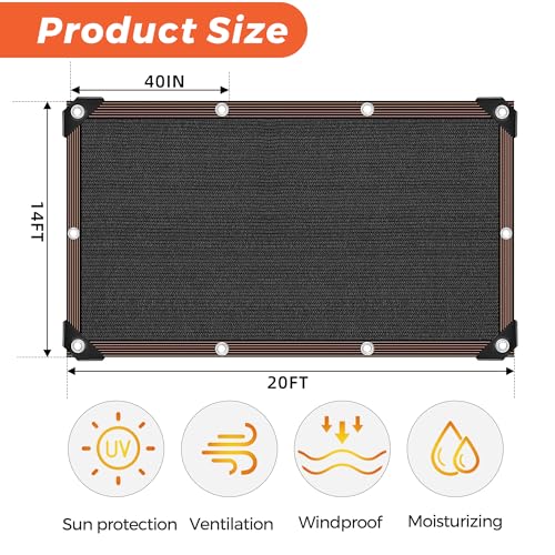 90% Shade Cloth,14x20FT,Tear Resistant Sun Shade Net with Reinforced Grommet,Durable Garden Shade Tarp Cover for Greenhouse,Sunshade Outdoor Patio and Pergola,Chicken Coop,Plant Cover,Black - size: 14×20FT