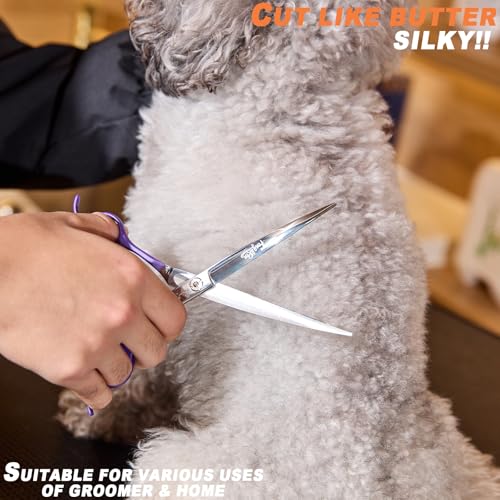 High-end Professional Dog Grooming Curved Scissors Pet Curved Shears 7 Inches Extremely Very Sharp Made Of Stainless Steel Alloy By Hand For Dog Cat Groomer - color: 7inch Curved Shears