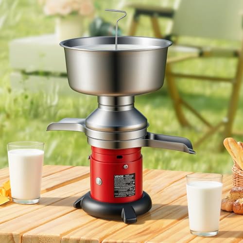 VEVOR Electric Milk Cream Separator, 60L/H Output 10500RPM Milk Cream Centrifugal Separator, 304 Stainless Steel Goat Cow Milk Skimmer Separating Machine with 4.5L Bowl Capacity (40W, 100-240V) - size: Round Base