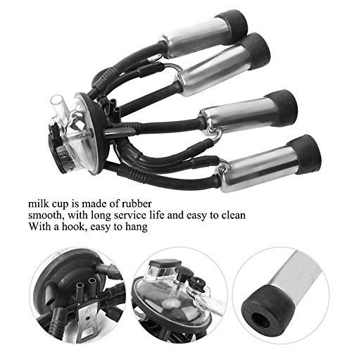 Milking Claw Cluster, Durable Transparent Milk Collection Set for Farm Milking Machine Stainless Steel Black 240CC 1 Pack