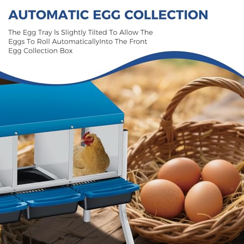 Chicken Nesting Boxes, Heavy-Duty 8-Compartment Metal Chicken Nesting Box – Removable Tray, Ventilation Holes, Easy Egg Collection, Rustproof Galvanized Steel - Blue - 4 - Slot - with Legs - color: Blue, size: 4 - Slot - With Legs