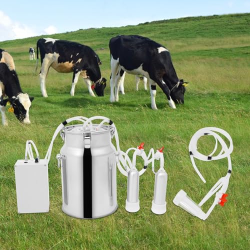 3L/10L Cow Milking Machine,Plug-in Powered,Speed Adjustable Pulsating Vacuum Pump,304 Stainless Steel Milk Bucket, Auto-Stop Check Valve,12V 12W Electric Cow Milker (10L) - size: 10L