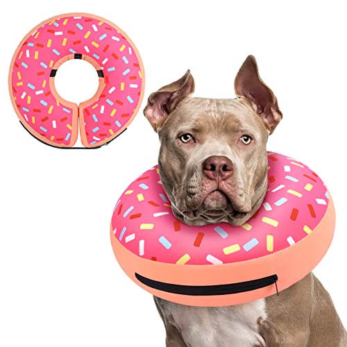 Supet Inflatable Dog Cone Collar Alternative After Surgery, Dog Neck Donut Collar Recovery E Collar for Neuter, Soft Pet Cone for Small Medium Large Dogs - color: Donut Pink, size: XXL(Neck 18.5"-23.5")