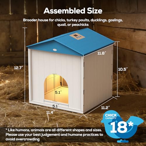 Chick Brooder Plate for Chicks Temperature Control & Display, 11.4"Lx11.2"W | Chicken Brooder Box for Chicks with Thermostat Fan & Light, 6.5Ft 110V Power Cord Brooder Heater 50W Chick Heat Plate