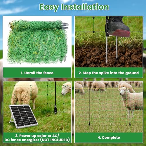 Electric Fence Netting, 35.43" H ×164 L' Portable Livestock Fencing for Sheep, Cattle, Net Fencing Kit with 14 Posts Double Spiked, Movable Poultry Netting for Backyards, Homesteaders, Farms Ranches - size: 164 * 35.43