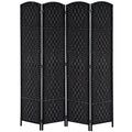 HOMCOM Room Divider 4-Panel, 6FT-Tall Folding Privacy Screen, Black | Freestanding Partition, Hand-Woven Design, for Room Separation, 360° Hinges, Paper Rope Diamond Weave - color: Black, size: 4 Panel