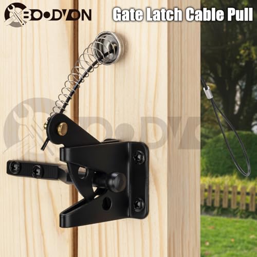 Gate Latch Cable Pull with Spring, Metal Gate Opener String Adjustable from 2”to 6” Thick Gate, Stainless Steel Gate Latch Pull for Outdoor Wood and Vinyl Gates, 2 Pack