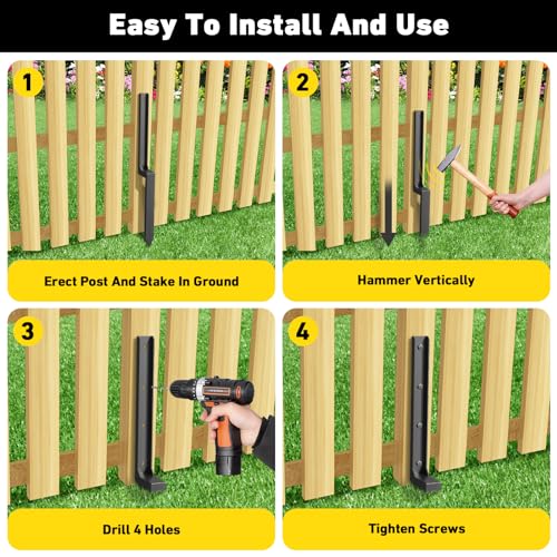 2-4-6-8 Pack Fence Post Repair Kit,Heavy Duty Fence Post Repair Stakes,Thicker Fence Post Anchor Ground Spike,Fence Post Stakes for Repair Broken/Tilted Fence Post(Black)