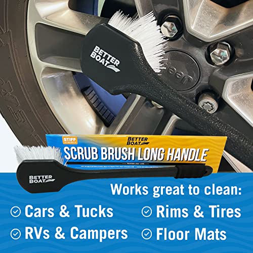 Stiff Hand Scrub Brush, Large Handle Heavy Duty Tire and Wheel Cleaning | Tool, Outdoor Boat Scrubber with Handle, Carpet Cleaner, All-Purpose Cleaning Brush - style: Long Handle