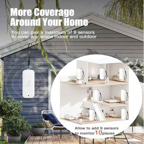 WiFi Hygrometer Thermometer Indoor Outdoor: Smart Temperature and Humidity Sensor with App Notification and Data Storage, 150m Range, Compatible with Alexa, 4 Sensors +1 Base Station - color: 1Base Station+4 Sensors