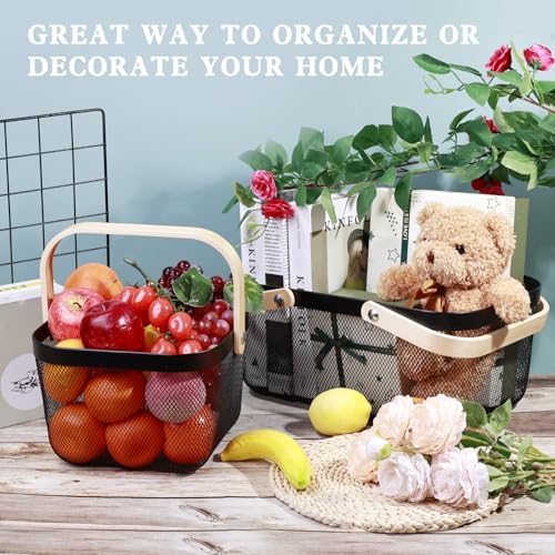 2 Pack Garden Harvest Basket, Metal Mesh Wire Picnic Basket with Handle | for Picnic, Vegetable Gathering, Fruit Picking, Kitchen Storage, Black, Sturdy, Lightweight, Home Closet, Office, Gift. - color: Black