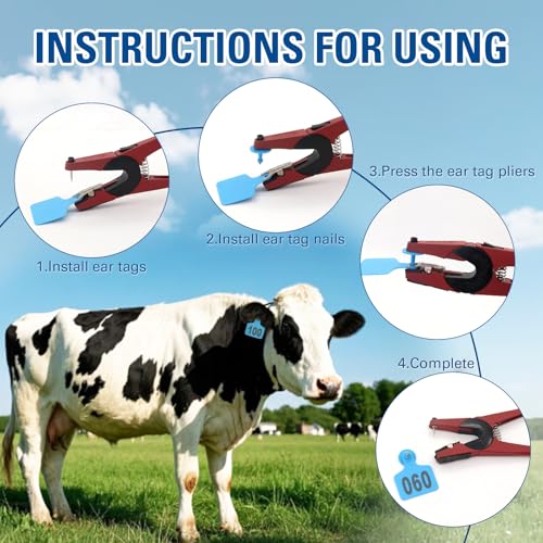Cattle Ear Tags 001-100, 100Pcs Plastic Livestock Ear Tag for Cows Goats Sheep Pigs with Pliers Applicator & 2 Pins, Animal ID Tags for Ranch Farm Herd Tracking, Laser Print (001-100, Blue) - color: Blue