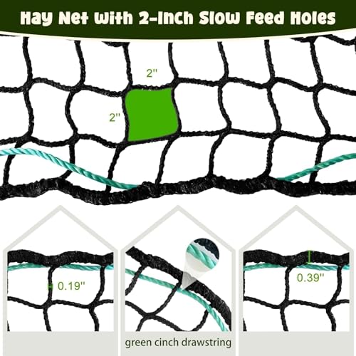 5x5ft Bolded Hay Net for Horses – Heavy-Duty Slow Feeder | Knotless 2-Inch Mesh Slows Intake, Slashes Hay Waste – Great For Barns, Farms & Home