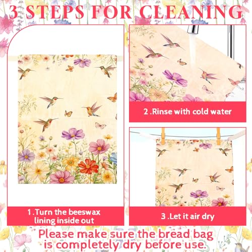 Hushee 2 Pcs Beeswax Sourdough Bread Bags, XL Cotton Line, Wildflower | 13 x 16 Inch Bread Bags for Homemade Bread, Reusable Organic Linen Cotton Storage Bags, Keep Loaves Fresh Longer - style: Wildflowers