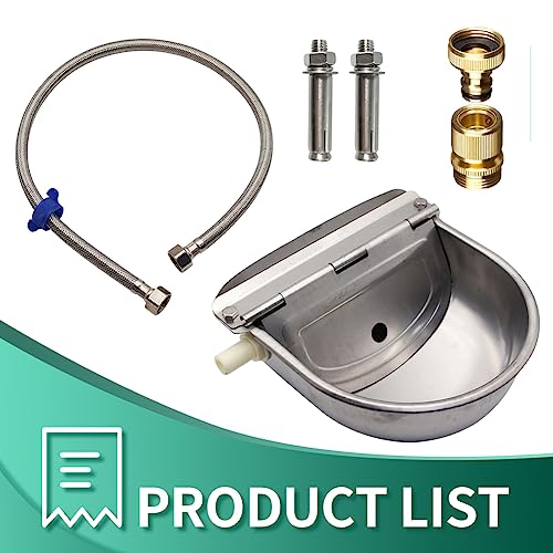 Automatic Cattle Waterer Stainless Steel Dog Water Bowl Outdoor & Indoor | Adjustable water level, Hanging With Garden Hose quick connect Mounting Screw, for sheep, ducks, pigs, horses, cows, chicken