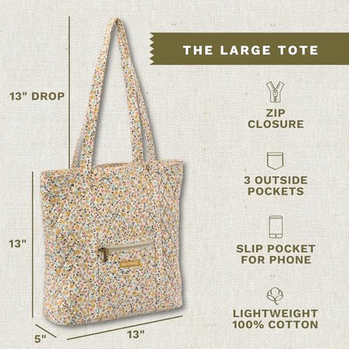 Bella Taylor Large Tote, Quilted Shoulder Bag for Women | Lightweight, 6-pocket large quilted purse, machine washable, zippered top, ultimate organization, durable construction - color: Prairie Meadow