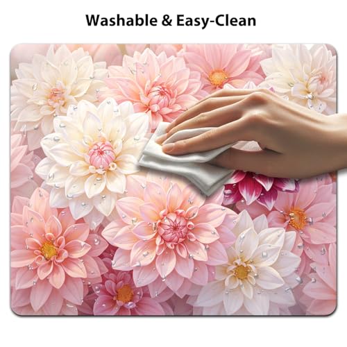 Blush Pink Dahlia Flower Mouse Pad 9.5" x 7.9", Soft Watercolor Floral Cute Desk Mat, Romantic Aesthetic - color: Dahlia Flower