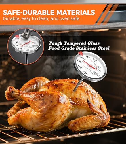 BOMATA 2 Pack Meat Thermometer Oven Safe, Leave in Probe Food Thermometer | 2.5 in Extra-Large Dial, IPX8 Waterproof, NSF Certified, 304 Stainless Steel, for Cooking, Steak, Chicken, Turkey, Pork, Lamb