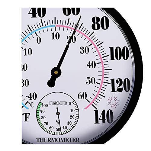 Outdoor Thermometers Hygrometer 10 Inch Outdoor Thermometer for Patio | No Battery Needed Large Outside Thermometer Wireless, OutsideThermometers Large Numbers, Wall Hygrometer - color: Black
