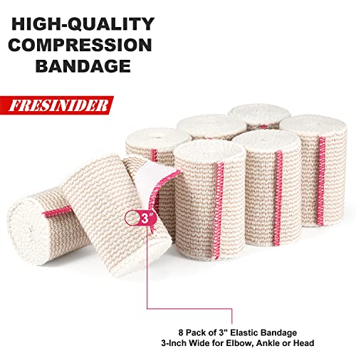 FRESINIDER Premium Elastic Bandage Wrap 3 Inch, 8 Pack, Hook and Loop | Versatile 3-Inch Cotton Compression Wrap for Ankle, Wrist and Elbow; Secure Ends for Sprains, Swelling and Sports Recovery. - color: 8 Pack X 3 Inches