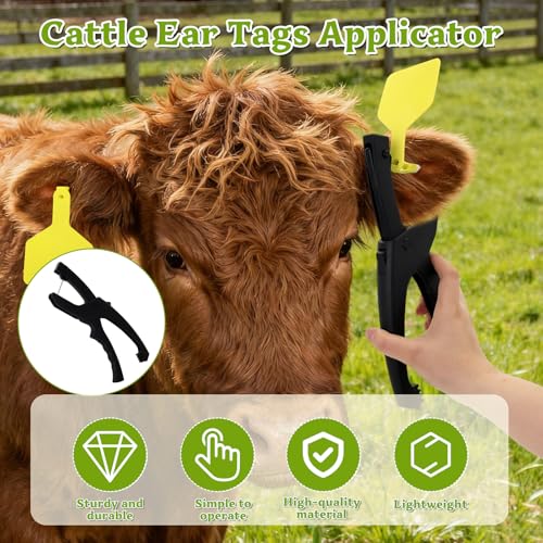 Z Tags Cattle Ear Tags Applicator for Easy Loading Livestock Ear Tag Pliers Cattle Ear Tagger Clamp Animal Identification Cards Installation Tool (Black) - color: Black