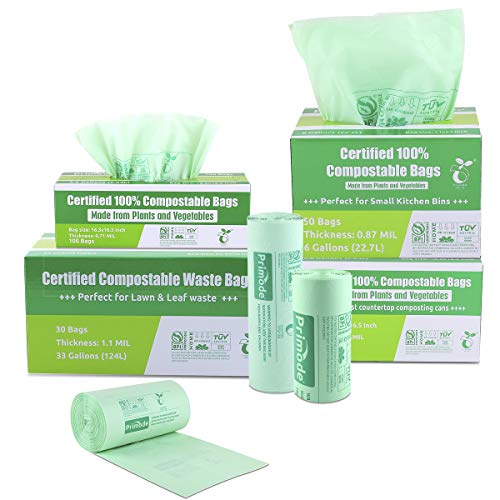 Compost Bags, Compostable Trash Bags 2.6 Gallon Compostable Bags 100 Count Small Compost Bags for Countertop bin Extra Thick 0.71 Mil. ASTM D6400 Certified By BPI and TÜV AUSTRIA - size: 100 Count (Pack of 1), style: 2.6 Gallon