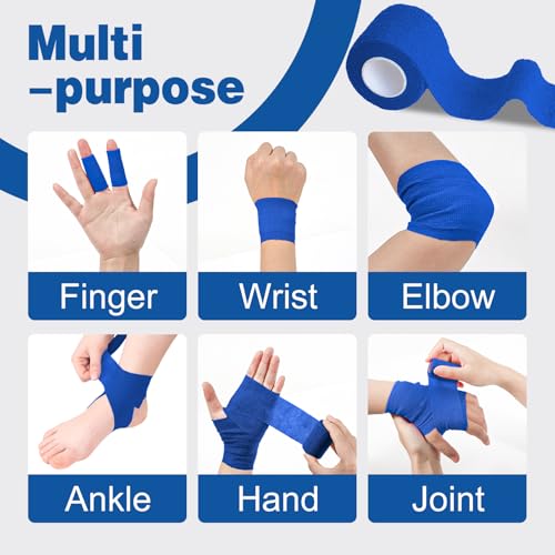 AZEN 16 Pack Self Adhesive Bandage Wrap Pink, 2" X 5 Yards Elastic Cohesive Bandage Wrap, Athletic Tape, Vet Wrap, Ankle Tape, Tattoo Grip Tape Wrap (Blue) - color: Blue, size: 2IN - 16Pack